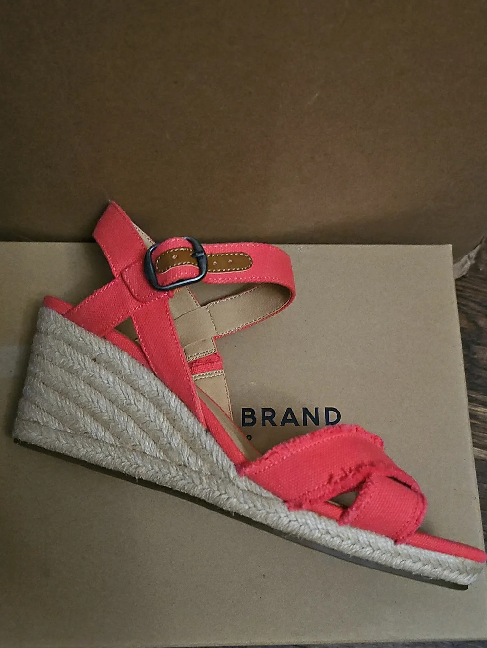 Lucky Brand Margaline Canvas Wedge Espadrilles Frayed Coral 9.5M New MSRP $79